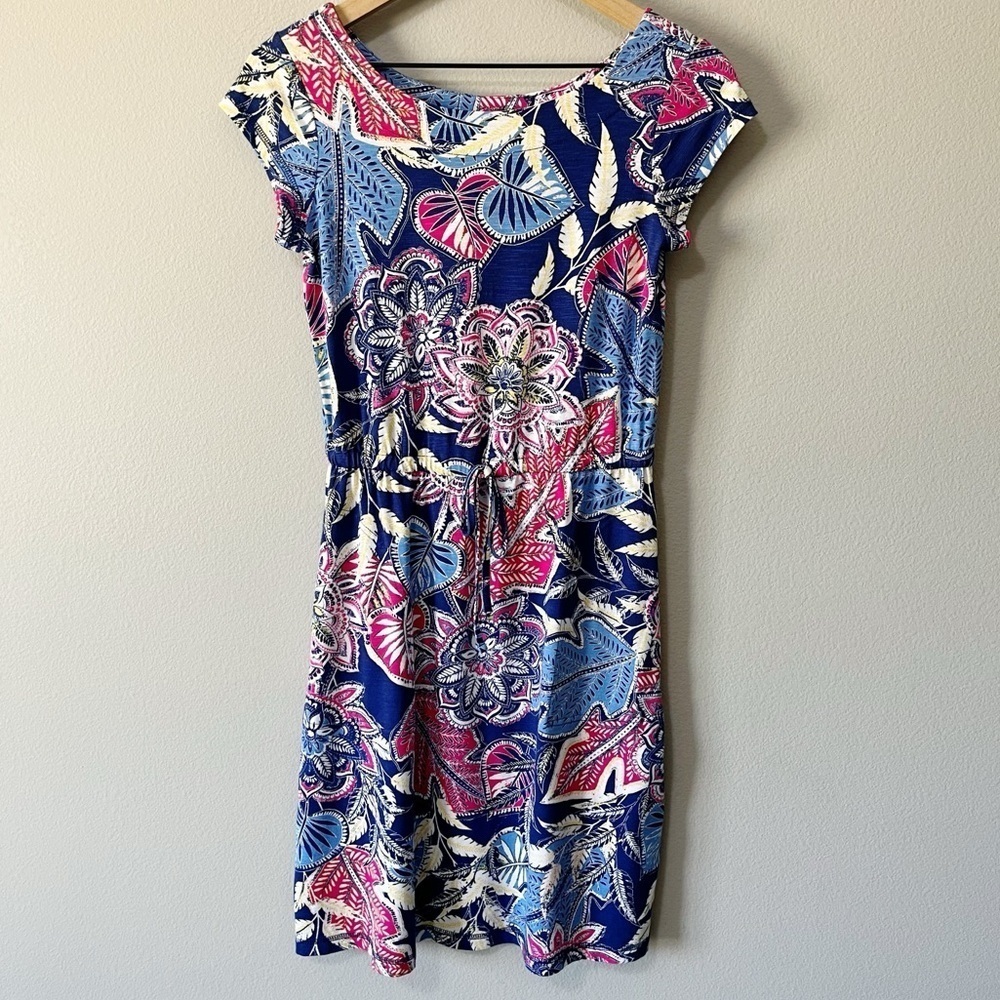 T by Talbots Tropical Floral Print Tie Waist Dress Size XS Beach Vacation Travel
